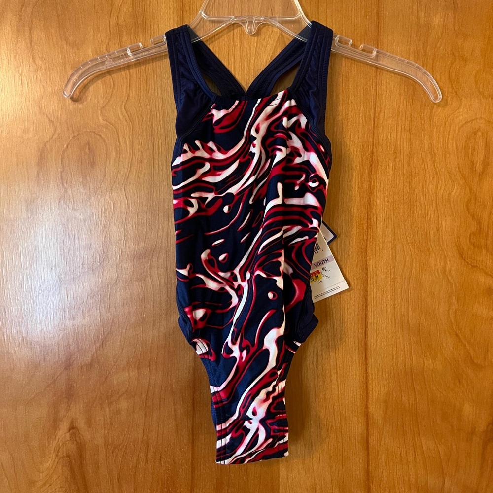 Speedo Girls Xtra Life Swim Suit Blue Red White Swimsuit Vintage NWT Youth 6/22